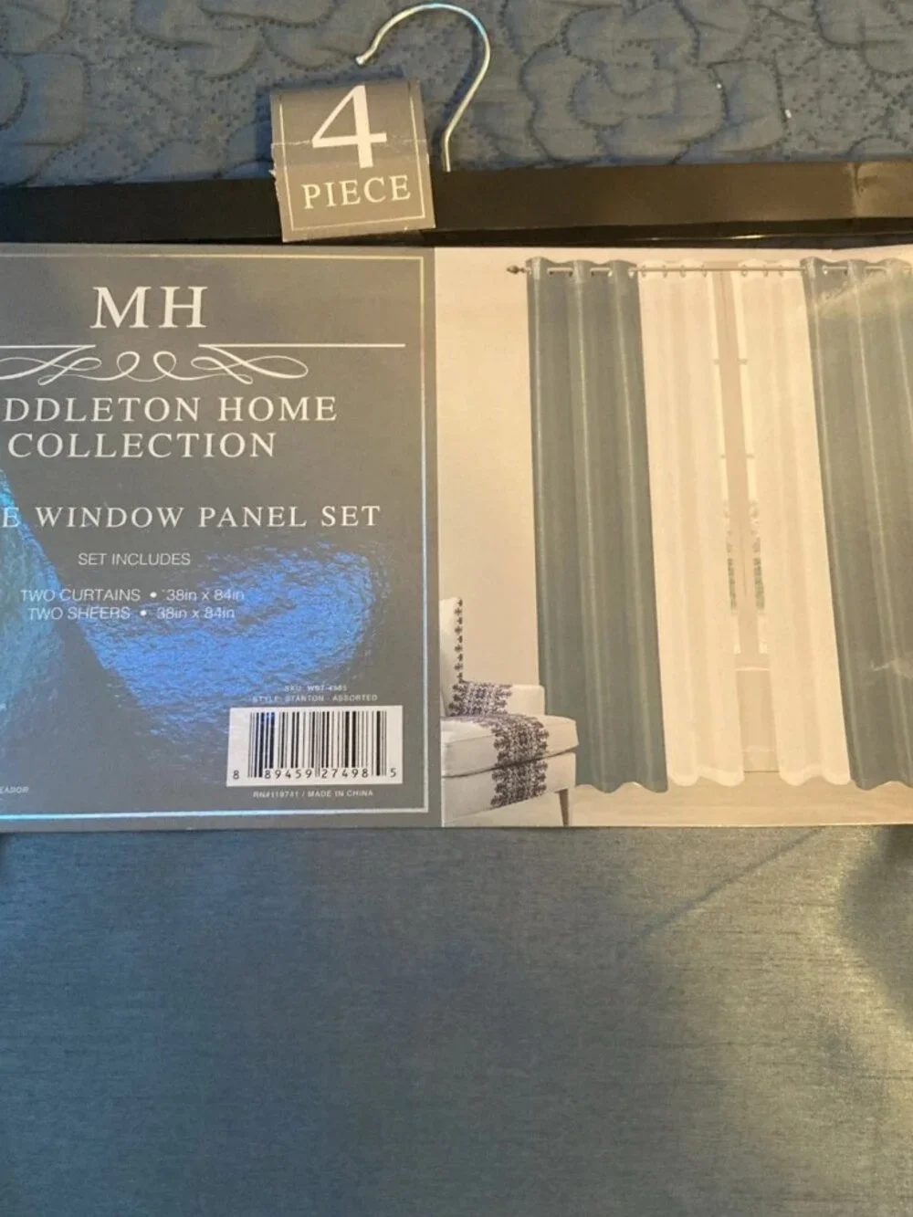 Middleton Home Collection 4 Piece Window Panel Set Blue In Color 38x84